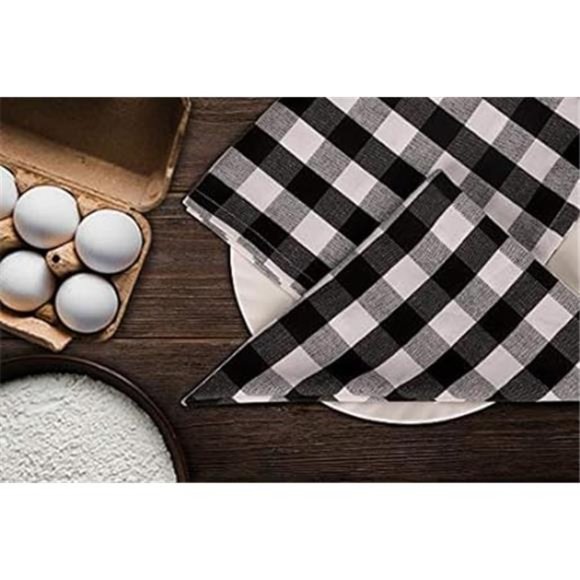 Dinner Napkins Buffalo Checks Cloth Napkins Set of 12 Black/White Color Checks - Picture 2 of 6